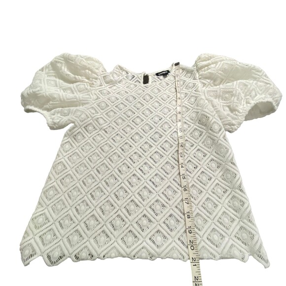 EXPRESS Women lace Puff Sleeve White Top Shirt Blouse Victorian Small - Picture 5 of 11